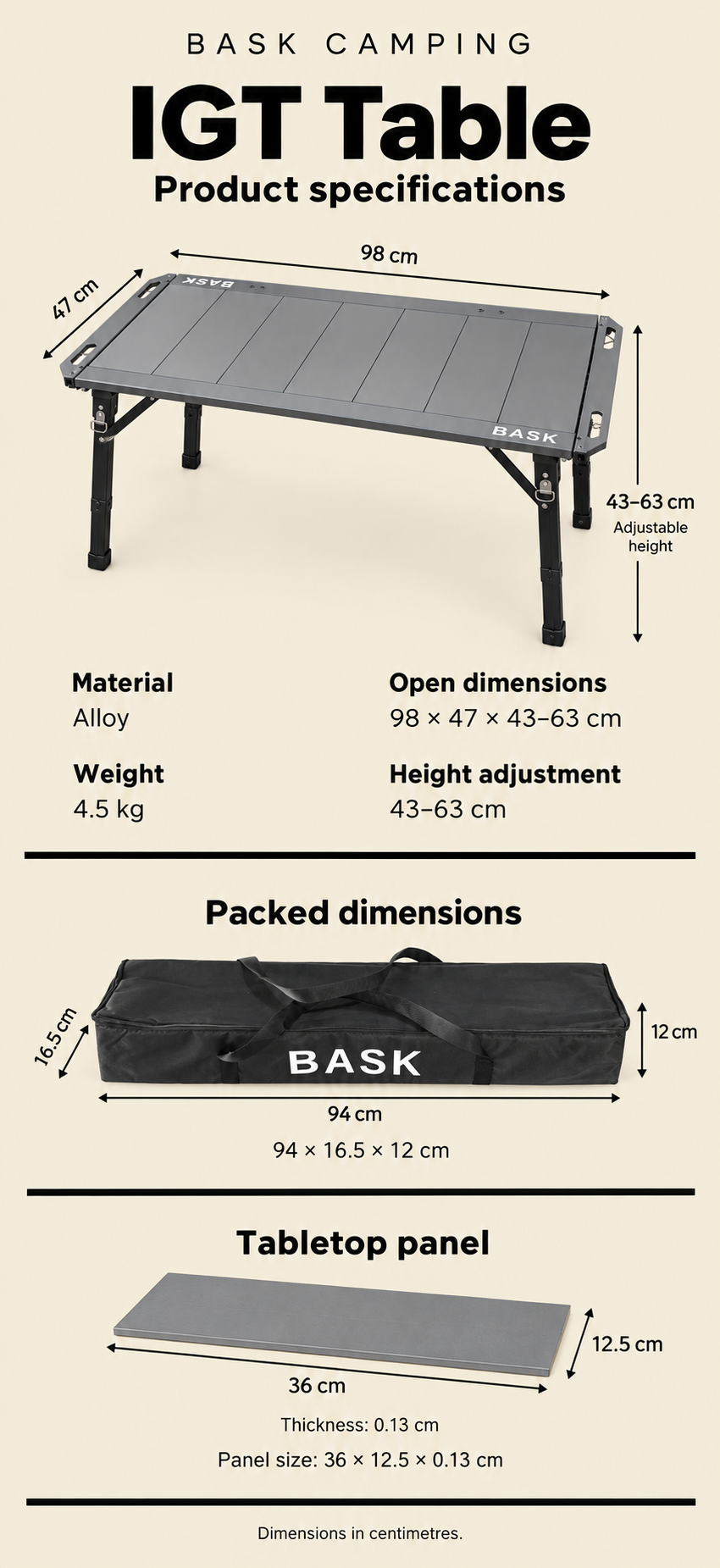 BASK Portable IGT Camp Table – 3.5 Unit